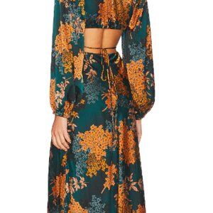 Green and Rust Floral Quinn Midi Dress
